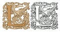 Vintage initial letter L with baroque decoration