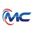 Initial letter MC logo swoosh red and blue