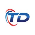 Initial letter TD logo swoosh red and blue Royalty Free Stock Photo