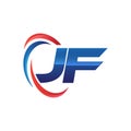 Initial letter JF logo swoosh red and blue Royalty Free Stock Photo