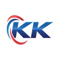 Initial letter KK logo swoosh red and blue Royalty Free Stock Photo