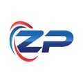 Initial letter ZP logo swoosh red and blue