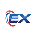 Initial letter EX logo swoosh red and blue Royalty Free Stock Photo