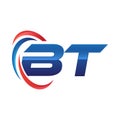 Initial letter BT logo swoosh red and blue