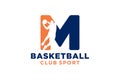 Initial letter M basketball logo icon. basket ball logotype symbol,