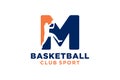 Initial letter M basketball logo icon. basket ball logotype symbol,