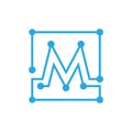 Initial letter M blockchain logo square outline stroke Royalty Free Stock Photo