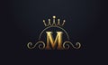 Initial Letter M Logo Design with King Crown Icon. Luxury Letter monogram Vector Royalty Free Stock Photo