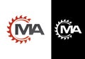 Initial Letter M A Logo with Saw, woodworking logo concept