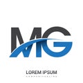initial letter MG logotype company name colored blue and grey swoosh design. vector logo for business and company identity