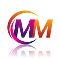 initial letter MM logotype company name orange and magenta color on circle and swoosh design. vector logo for business and company