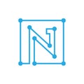 Initial letter N blockchain logo square outline stroke Royalty Free Stock Photo