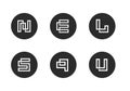 Initial Letter N,E, L, S, Q, U Logo Icon, Set of Modern Alphabet Icons, White Letters on Black Background