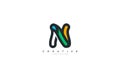 Initial Letter N Linear Outline Logogram Multicolor