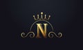 Initial Letter N Logo Design with King Crown Icon. Luxury Letter monogram Vector Royalty Free Stock Photo