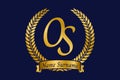 Initial letter O and S, OS monogram logo design with laurel wreath. Luxury golden calligraphy font