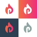 Initial letter P with fire, burning alphabet P logo - Vector