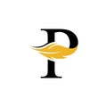 Initial letter P logo with Feather Luxury gold Royalty Free Stock Photo