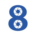 Initial Letter 8 Photography Logo Camera lens Concept. Photography Logo Combined 8 Letter Camera Sign Logo