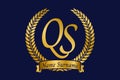 Initial letter Q and S, QS monogram logo design with laurel wreath. Luxury golden calligraphy font