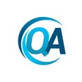 initial letter QA logotype company name blue circle and swoosh design. vector logo for business and company identity