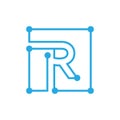 Initial letter R blockchain logo square outline stroke Royalty Free Stock Photo