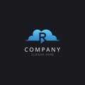 Initial letter R in cloud chat with modern blue color