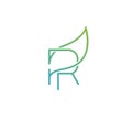 Initial Letter R Leaf Logo with Green Leaf Outline