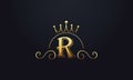 Initial Letter R Logo Design with King Crown Icon. Luxury Letter monogram Vector Royalty Free Stock Photo