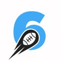 Initial Letter 6 Rugby Logo, American Football Symbol Combine With Rugby Ball Icon For American Soccer Logo Design