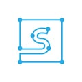 Initial letter S blockchain logo square outline stroke