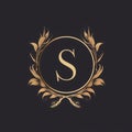 Initial Letter S Luxury Boutique logo template. Calligraphic elegant logo design with golden color Royalty Free Stock Photo