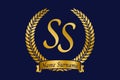 Initial letter S and S, SS monogram logo design with laurel wreath. Luxury golden calligraphy font