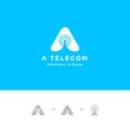 Initial A letter for Tower signal antenna logo and radio signal wave. premium vector illustration