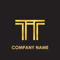 Initial letter TT elegant gold reflected lowercase logo template in black background