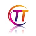 initial letter TT logotype company name orange and magenta color on circle and swoosh design. vector logo for business and company