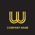 Initial letter UU elegant gold reflected lowercase logo template in black background