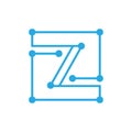 Initial letter Z blockchain logo square outline stroke Royalty Free Stock Photo