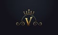 Initial Letter V Logo Design with King Crown Icon. Luxury Letter monogram Vector Royalty Free Stock Photo