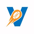 Initial Letter V Rugby Logo, American Football Symbol Combine With Rugby Ball Icon For American Soccer Logo Design