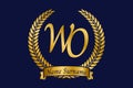 Initial letter W and O, WO monogram logo design with laurel wreath. Luxury golden calligraphy font