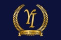 Initial letter Y and I, YI monogram logo design with laurel wreath. Luxury golden calligraphy font