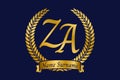 Initial letter Z and A, ZA monogram logo design with laurel wreath. Luxury golden calligraphy font