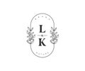 initial LK letters Beautiful floral feminine editable premade monoline logo suitable for spa salon skin hair beauty boutique and