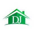 initial logo DJ with house icon and green color, business logo and property developer