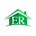 initial logo ER with house icon and green color, business logo and property developer