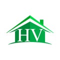 initial logo HV with house icon and green color, business logo and property developer