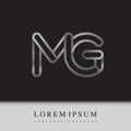 Initial logo letter MG, linked outline silver colored, rounded logotype.