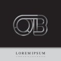 Initial logo letter OB, linked outline silver colored, rounded logotype.