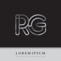 Initial logo letter RG, linked outline silver colored, rounded logotype.